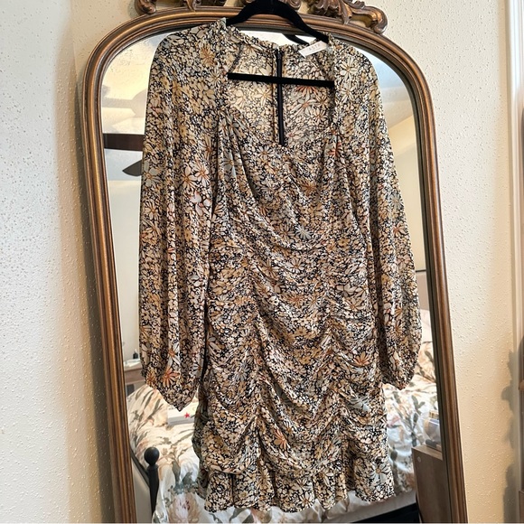 ASTR the Label Marcella Ruched Floral Mini Dress - BLACK-YELLOW FLORAL / M - Picture 2 of 10